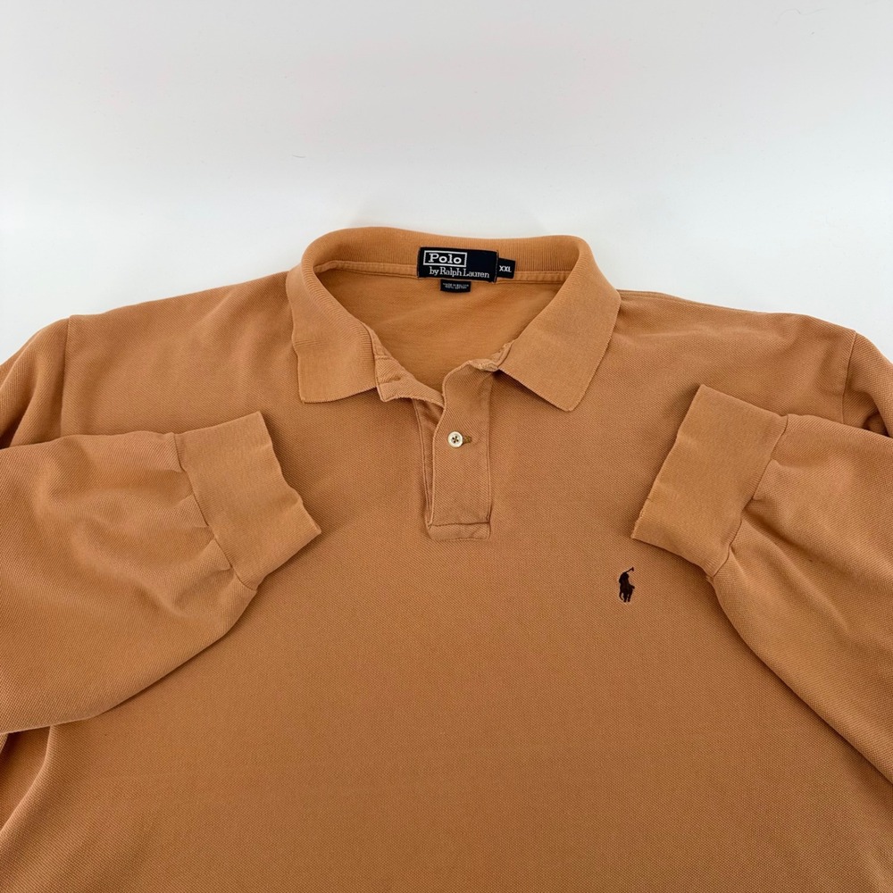 Polo Ralph Lauren Long Sleeve Polo Shirt XXL Burnt Orange Pique Cotton Pony Logo